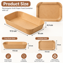 100 Pack Rectangular Kraft Paper Food Containers with Lids