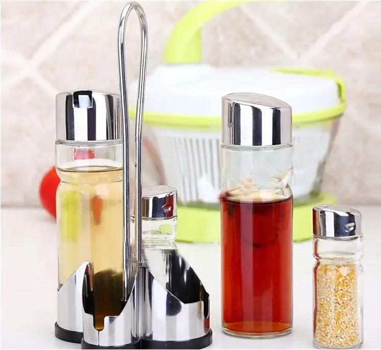 STAINLESS STEEL GLASS SPICE JAR AND OIL BOTTLE