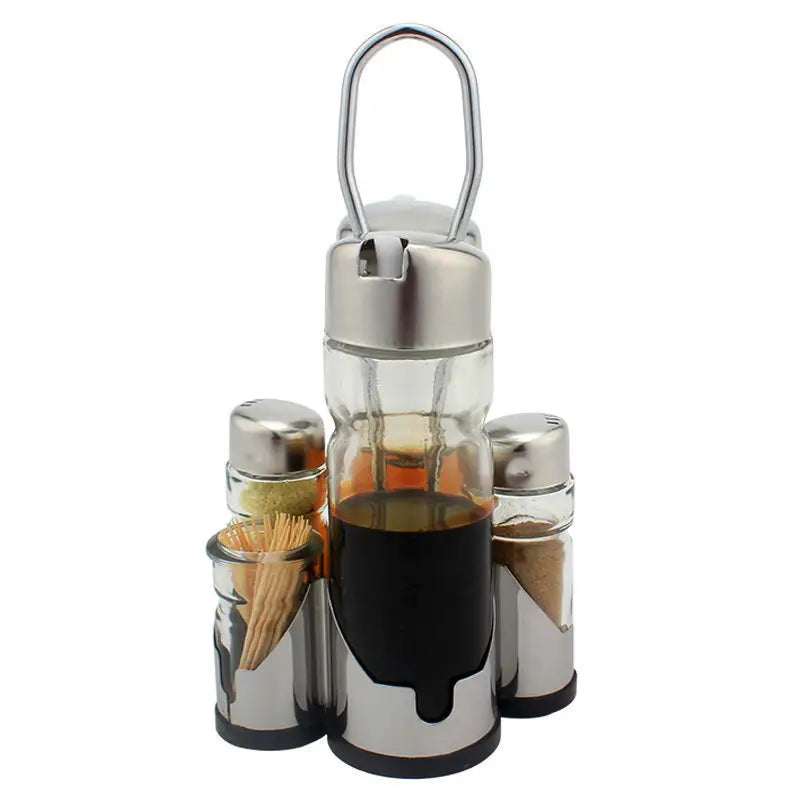 STAINLESS STEEL GLASS SPICE JAR AND OIL BOTTLE