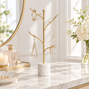 Gold Jewelry Tree Stand with Marble Base