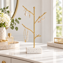 Gold Jewelry Tree Stand with Marble Base