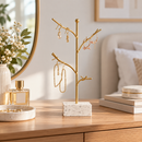 Gold Jewelry Tree Stand with Marble Base