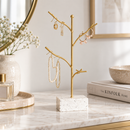 Gold Jewelry Tree Stand with Marble Base