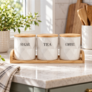 3-Piece Sugar Tea Coffee Canister Set with Bamboo Lids & Tray