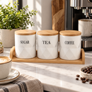 3-Piece Sugar Tea Coffee Canister Set with Bamboo Lids & Tray