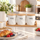 3-Piece Sugar Tea Coffee Canister Set with Bamboo Lids & Tray