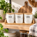 3-Piece Sugar Tea Coffee Canister Set with Bamboo Lids & Tray