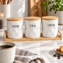 3-Piece Sugar Tea Coffee Canister Set with Bamboo Lids & Tray