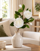 Artificial Camellia Flower Stem with Green Leaves