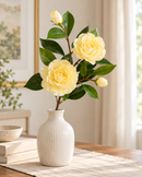 Artificial Camellia Flower Stem with Green Leaves