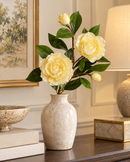 Artificial Camellia Flower Stem with Green Leaves