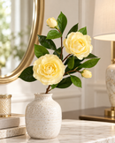 Artificial Camellia Flower Stem with Green Leaves