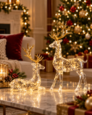 Set of 2 Lighted Crystal Reindeer with Gold Antlers