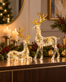 Set of 2 Lighted Crystal Reindeer with Gold Antlers