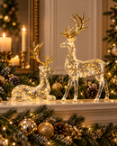 Set of 2 Lighted Crystal Reindeer with Gold Antlers