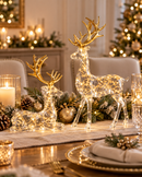 Set of 2 Lighted Crystal Reindeer with Gold Antlers