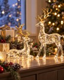 Set of 2 Lighted Crystal Reindeer with Gold Antlers