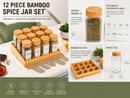 Glass Spice Jar Set with Bamboo Lids & Wooden Organizer Tray