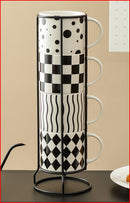 Porcelain Stackable Cup Set with Metal Stand