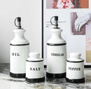 Ceramic Oil, Vinegar, Salt & Pepper Set – Vintage White and Black Style