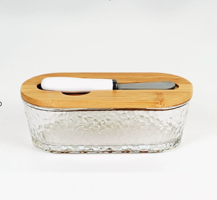 Glass Butter Dish with Bamboo Lid and Spreader