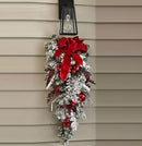 Christmas Door Swag with Red Bow, Pine Cones & Ornaments – Holiday Hanging Decoration