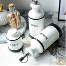 Ceramic Oil, Vinegar, Salt & Pepper Set – Vintage White and Black Style