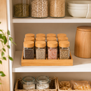 Glass Spice Jar Set with Bamboo Lids & Wooden Organizer Tray