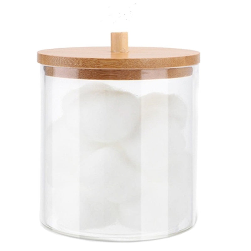 Acrylic Qtip Holder Dispenser with Bamboo Lid