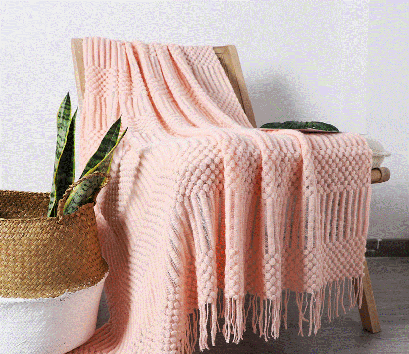 Rust Knit Throw Blanket with Tassel