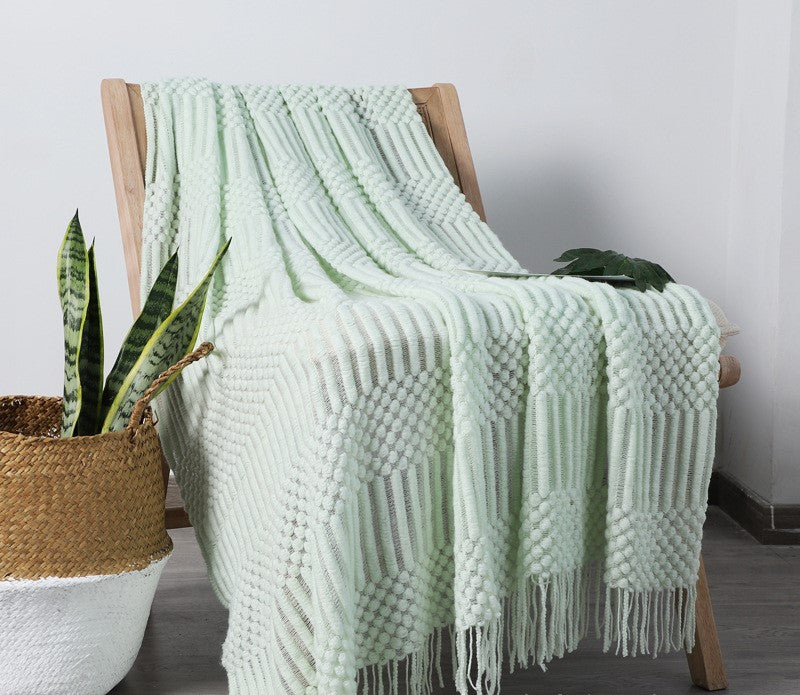 Rust Knit Throw Blanket with Tassel