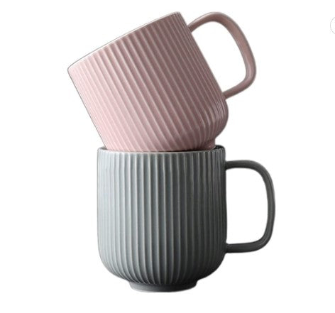 Solid color simple 350ml mug embossed stripe