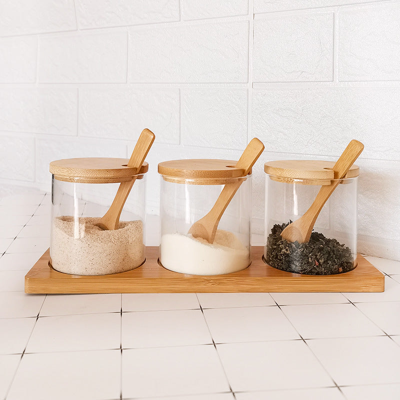 Set of 3 Condiment Jar with Lids and Spoons - Glass Sugar Bowls Sugar Salt Container Set for Sugar Serving Spice Salt