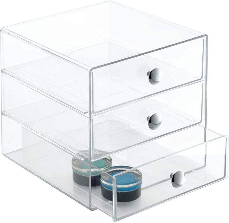 Plastic 3 Jewelry Box, Compact Storage Organization Drawers Set for Cosmetics, Hair Care, Bathroom, Dorm, Desk, Countertop, Office,  Clear