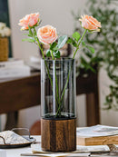 Flower Vase, Glass Vase with Wooden Base