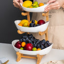 3 Tier ceramic fruit plate with bamboo frame