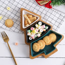 Christmas Ceramic Snack Plate with Bamboo Tray