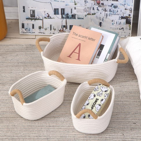 Woven cotton rope storage basket