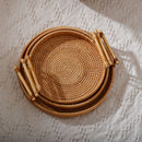 Woven Wicker Tray with Wooden Handle