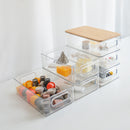 Stackable plastic cabinet with integrated handles and bamboo top, clear/natural