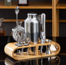 Stainless steel shaker set oval bamboo stand base