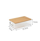 Stackable plastic cabinet with integrated handles and bamboo top, clear/natural