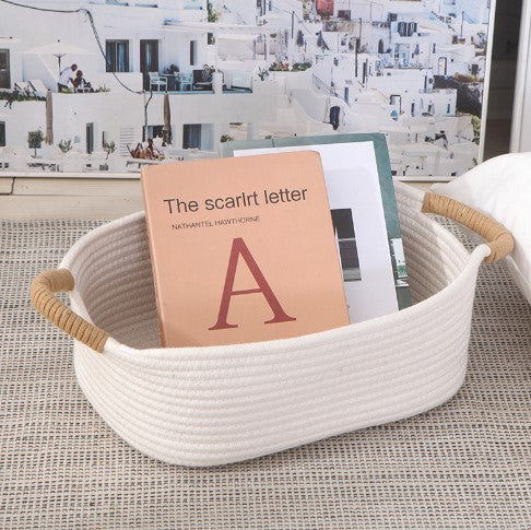 Woven cotton rope storage basket