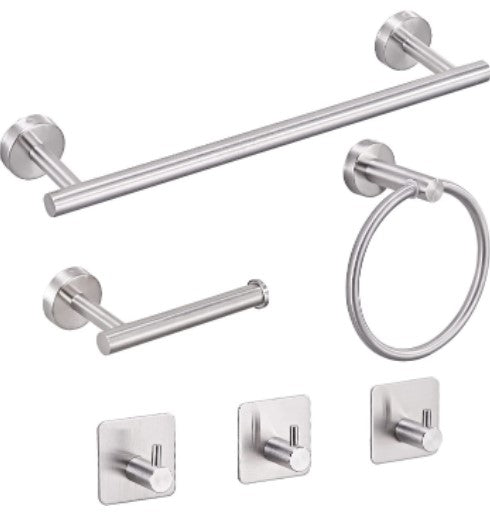 Style stainless steel hook towel rack set (6 pieces)