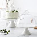 Cake Stand, Ceramic Leg Server with Glass Dome Lid.