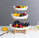 3 Tier ceramic fruit plate with bamboo frame