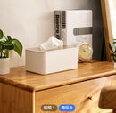 Plastic and wood tissue box