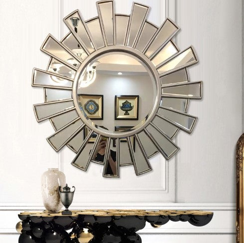 Glass round decorative mirror 32"