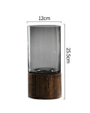 Flower Vase, Glass Vase with Wooden Base