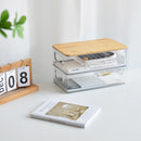 Stackable plastic cabinet with integrated handles and bamboo top, clear/natural